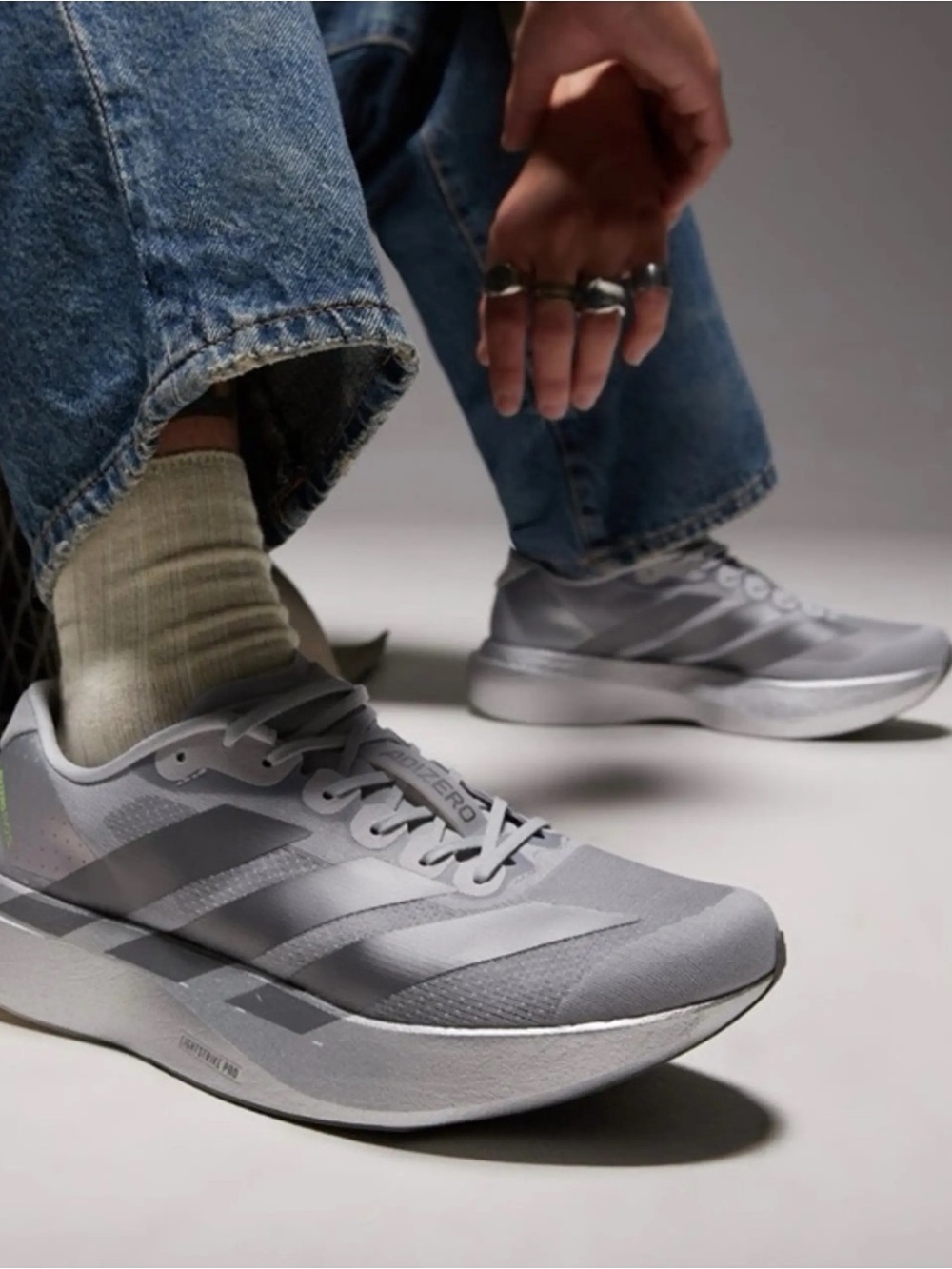 JR3419 adidas Adizero Evo SL Silver Metallic Iron Metallic Halo Silver (Men's)